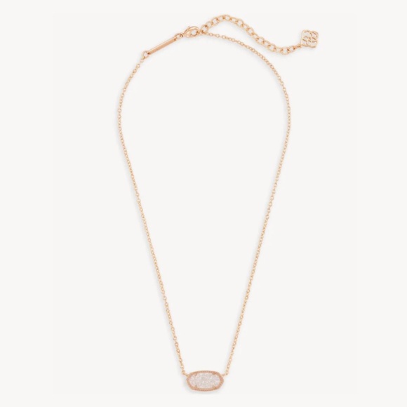 🔥 Kendra Scott Elisa Rose Gold Pendant Necklace in Iridescent Drusy 15” Chain - Picture 3 of 6